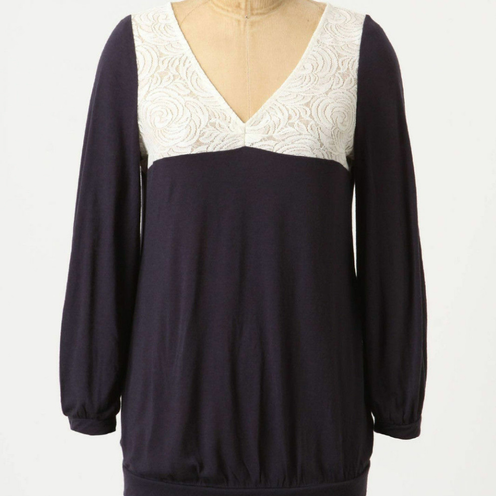 Anthropologie Loulou Top Navy Blue Lace Peasant Blouse By Postmark, Sizes XS & S
